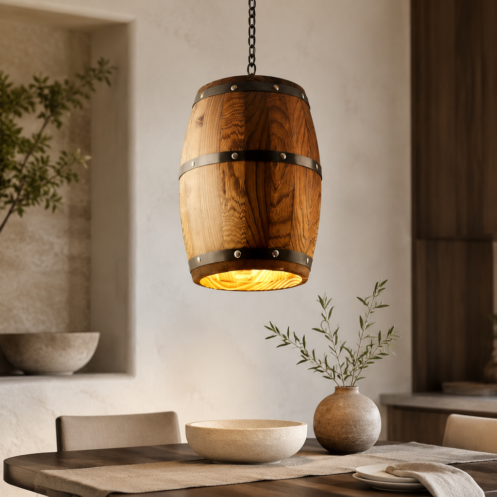 Erato Hangende Wijnvat Lamp van Hout