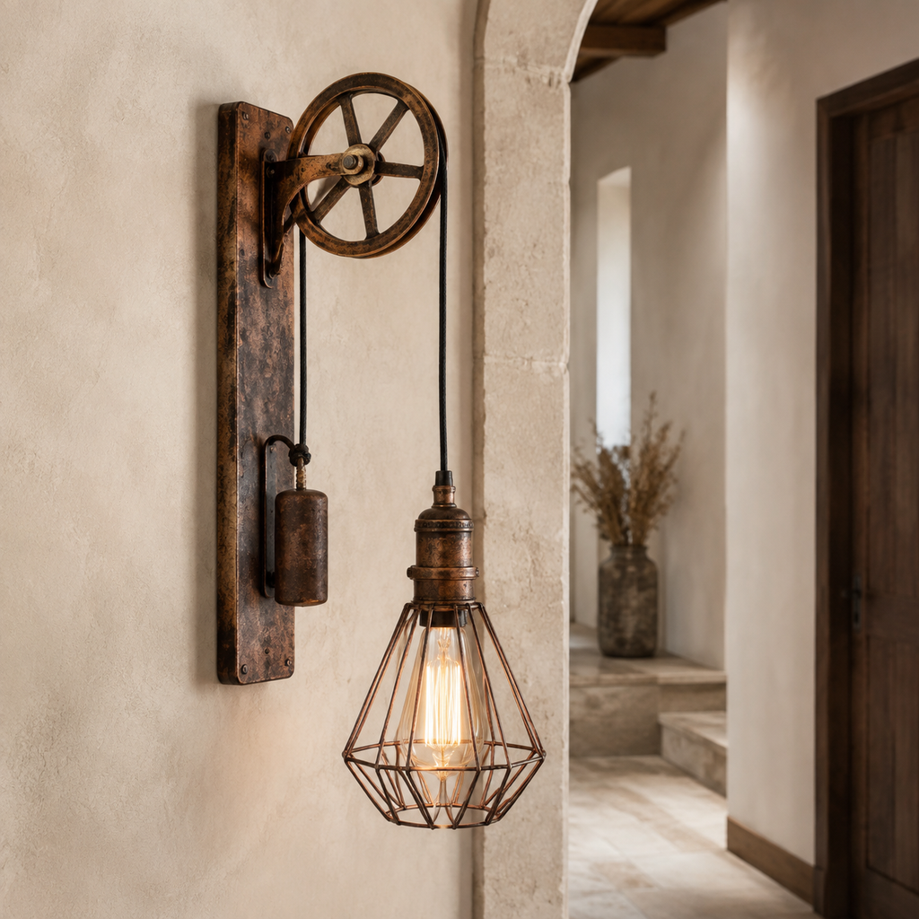 Loft industriële wandlamp met katrol