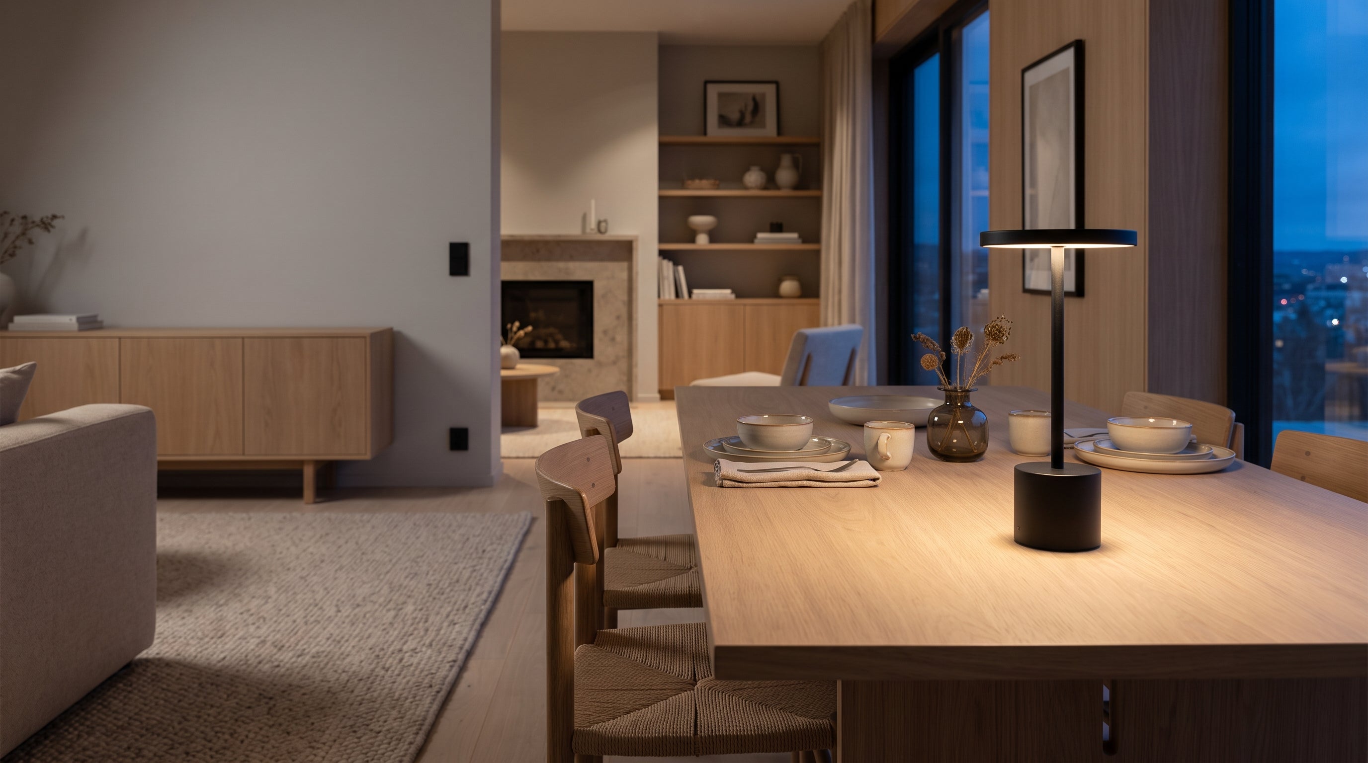 Lumuno draadloze tafellamp in Scandinavisch interieur