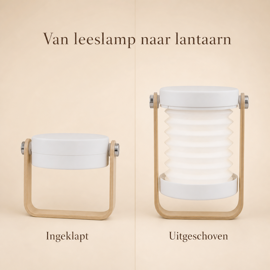 Noura lantaarnlamp ingeklapt en uitgeschoven als sfeervolle lantaarn