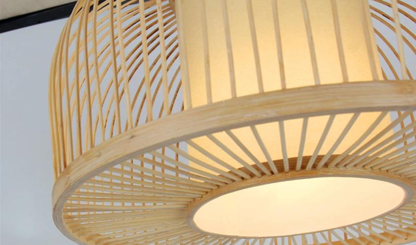 Onderzijde van de Calico bamboe lampenkap met ronde witte diffuser
