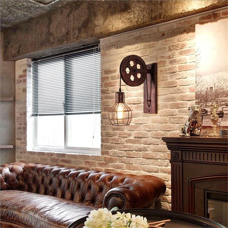 Loft industriële wandlamp met katrol
