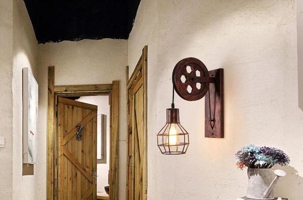 Loft industriële wandlamp met katrol
