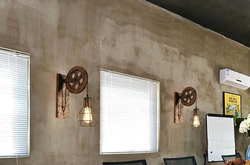 Loft industriële wandlamp met katrol