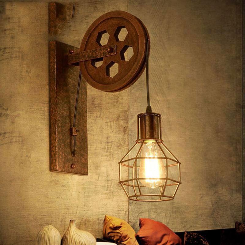 Loft industriële wandlamp met katrol