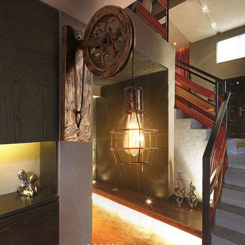 Loft industriële wandlamp met katrol